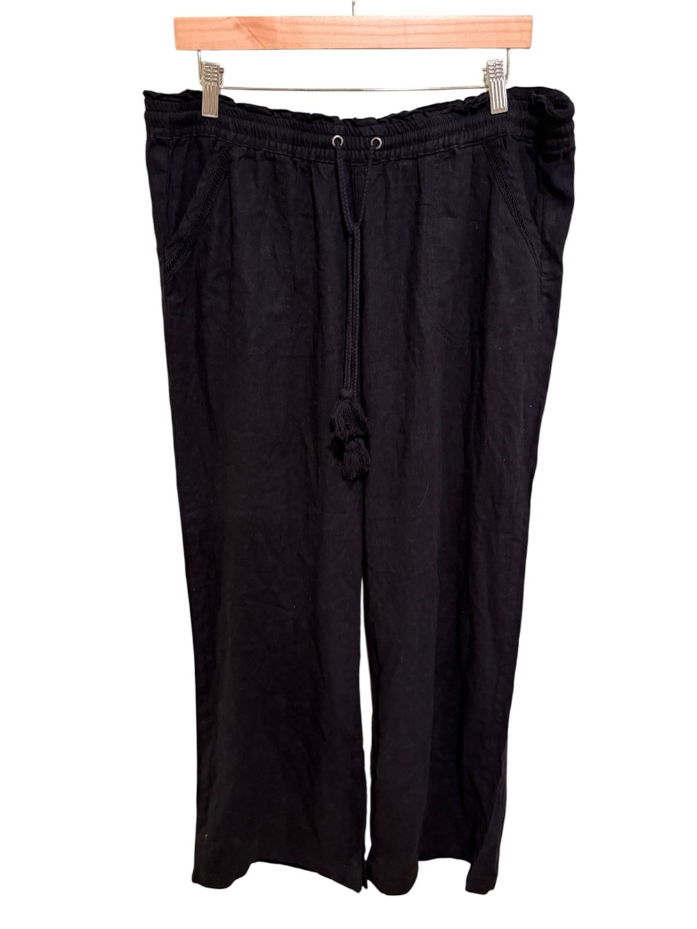 Rewind Women’s Linen Blend Black Wide-Leg Drawstring Pants - Size XL